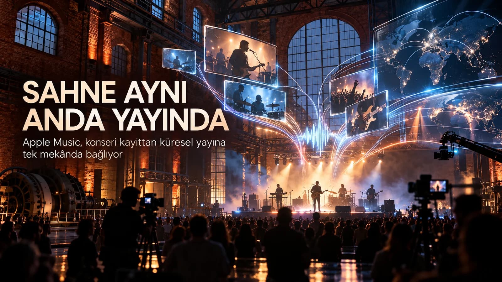 Tarihi tuğla salonda konser görüntülerinin küresel yayına bağlandığı editoryal kapak