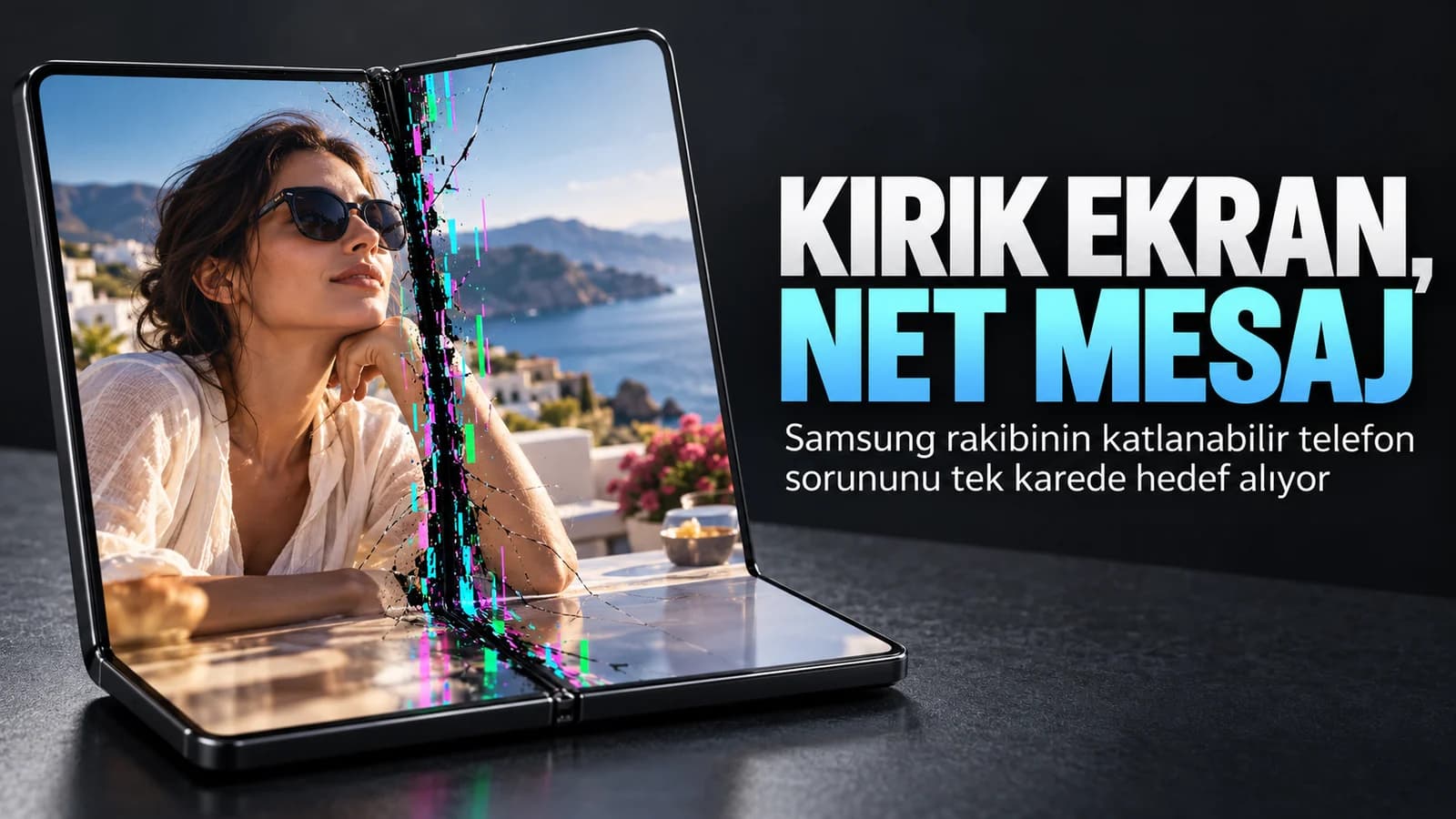 Katlanabilir bir ekranın menteşesinde oluşan çatlak ve renkli piksel çizgileri