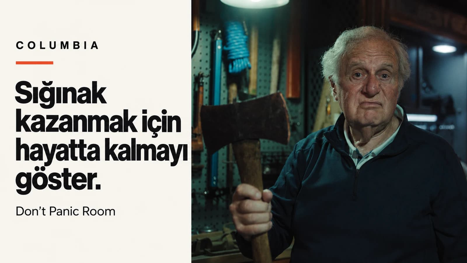 Columbia Don’t Panic Room kampanyasından Tim Boyle fotoğrafıyla hazırlanmış Türkçe editoryal kapak.
