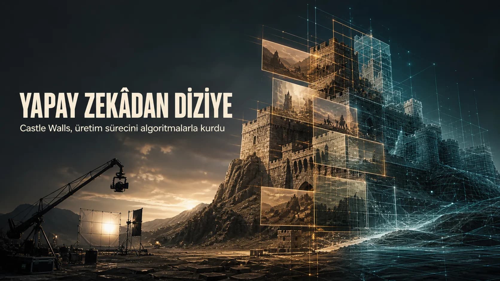 Tarihî bir kalede yapay zekâyla üretilen Castle Walls dizisini simgeleyen Cinfikirli kapak görseli