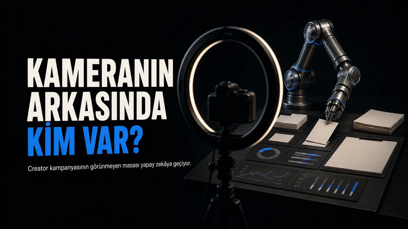 Boş creator ışığının arkasında brief ve sözleşmeleri yöneten mekanik kontrol kolu