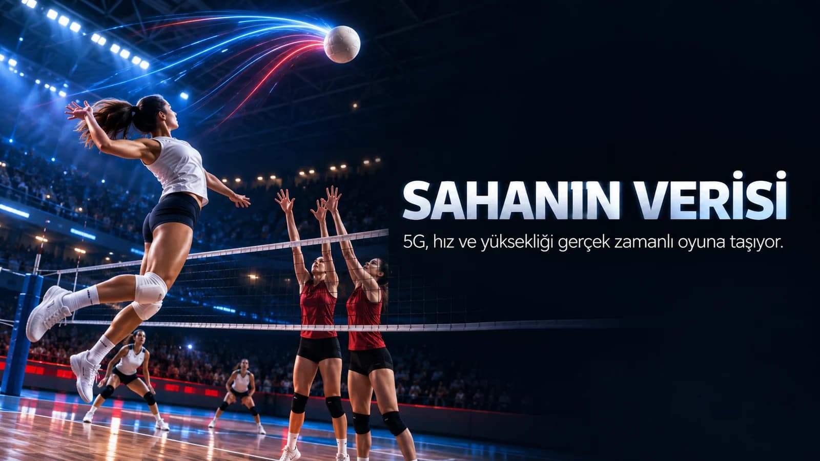 Voleybol topunun ışık izleriyle gerçek zamanlı veriyi anlattığı Sahanın Verisi başlıklı editoryal kapak