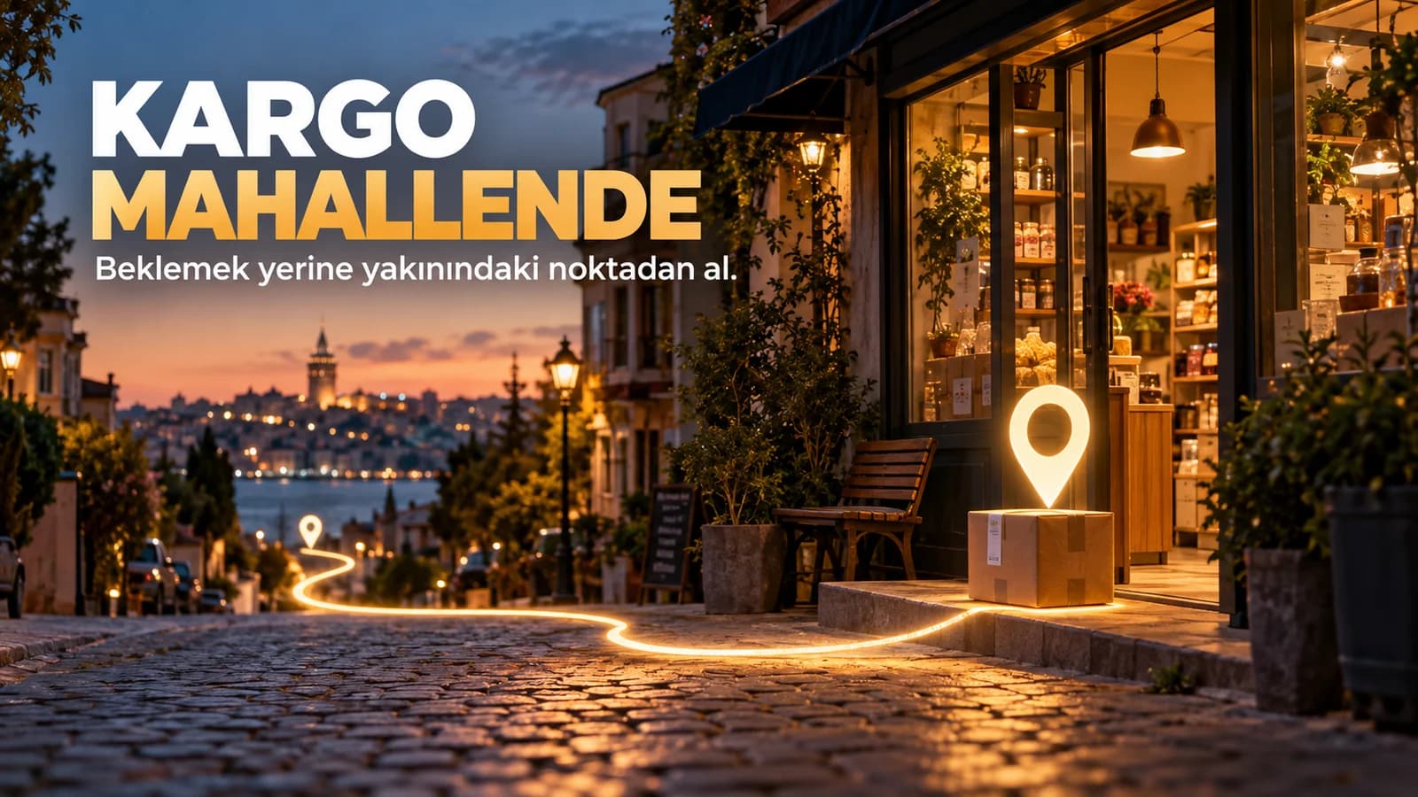 Mahalle dükkânı önünde kargo teslimini anlatan Kargo Mahallende başlıklı editoryal kapak