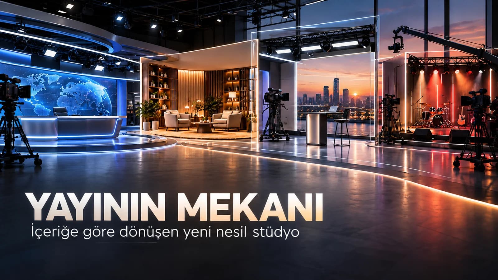 Yayının Mekanı başlığıyla farklı program sahnelerine dönüşen modüler yayın stüdyosunu gösteren kapak görseli