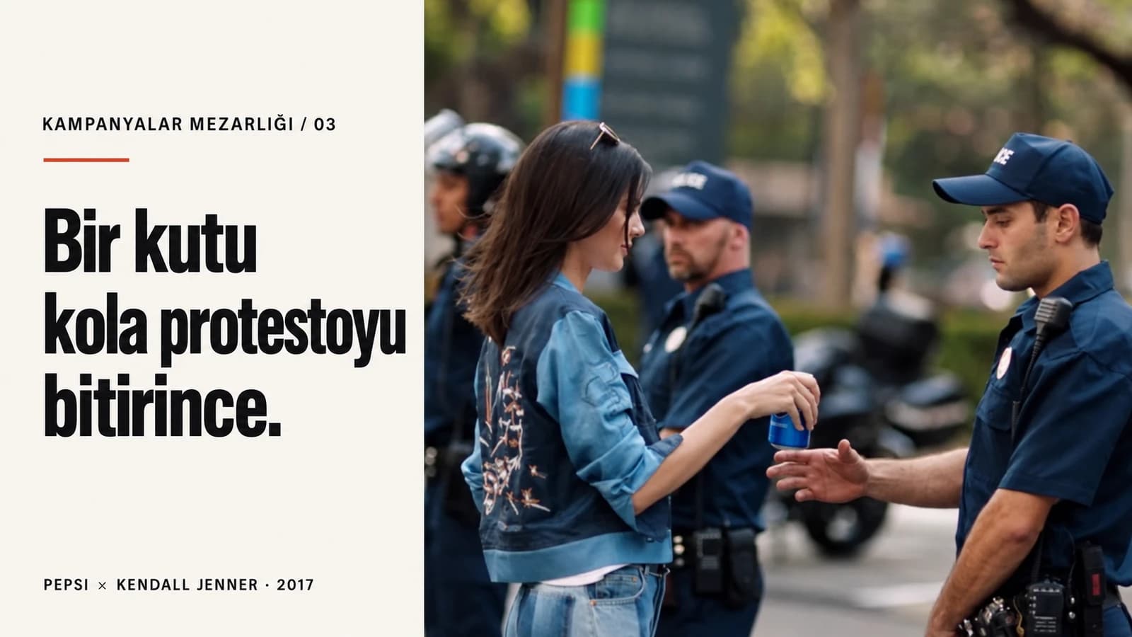 Kendall Jenner’ın polise Pepsi uzattığı reklam karesiyle hazırlanan Kampanyalar Mezarlığı üçüncü bölüm kapağı.